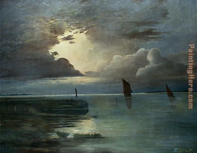 Sonnenuntergang am Meer mit aufziehendem Gewitter painting - Andreas Achenbach Sonnenuntergang am Meer mit aufziehendem Gewitter art painting